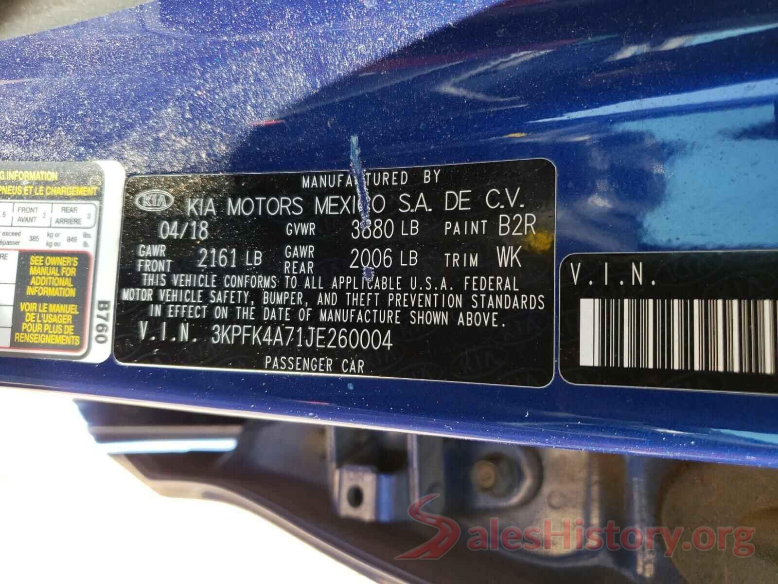 3KPFK4A71JE260004 2018 KIA FORTE