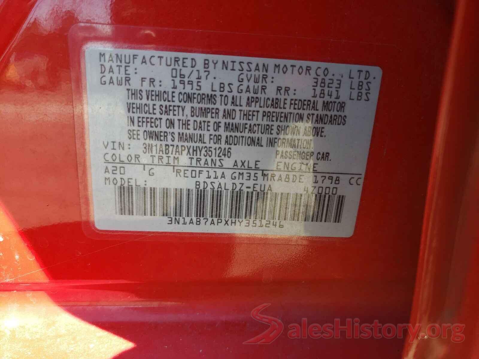 3N1AB7APXHY351246 2017 NISSAN SENTRA