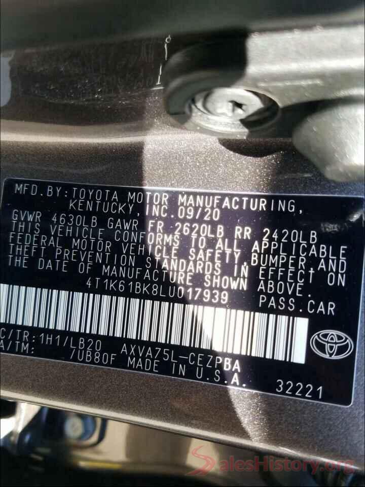 4T1K61BK8LU017939 2020 TOYOTA CAMRY