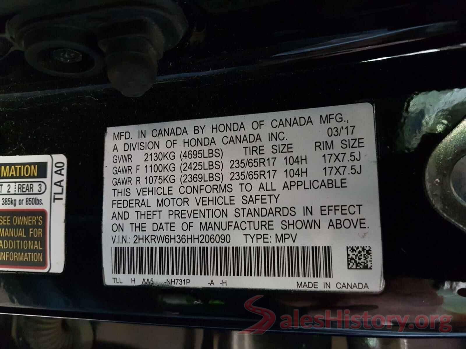 2HKRW6H36HH206090 2017 HONDA CRV