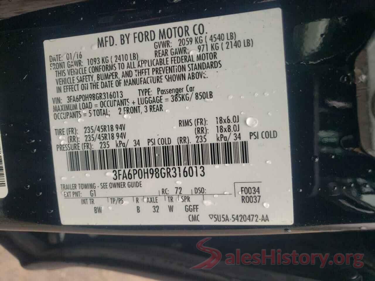 3FA6P0H98GR316013 2016 FORD FUSION