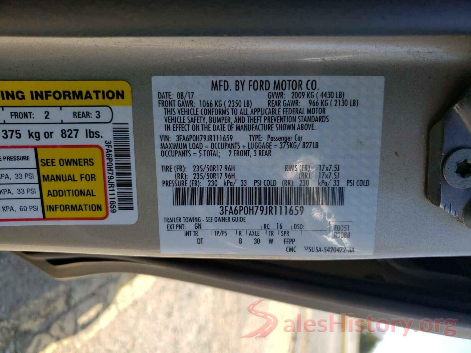 3FA6P0H79JR111659 2018 FORD FUSION