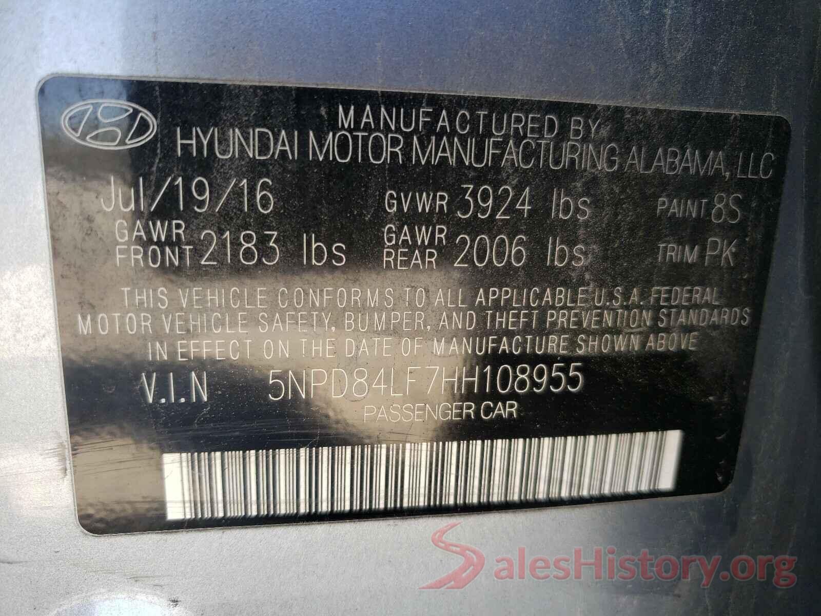 5NPD84LF7HH108955 2017 HYUNDAI ELANTRA