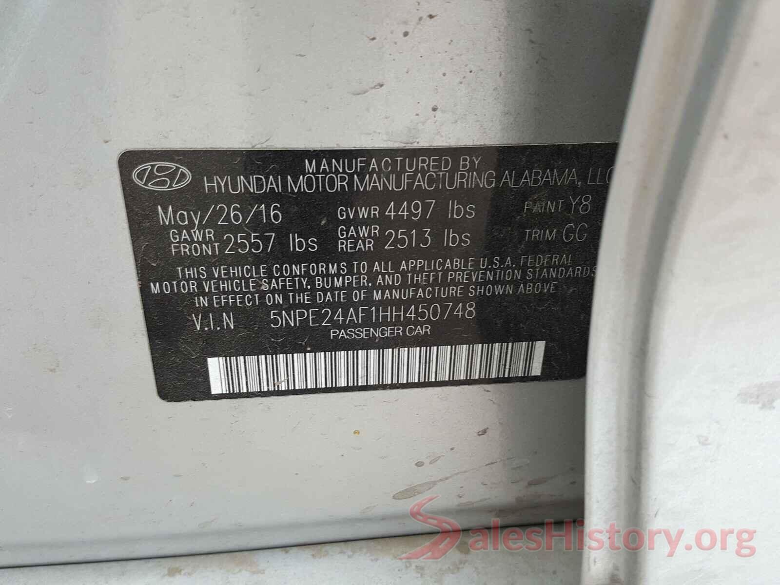 5NPE24AF1HH450748 2017 HYUNDAI SONATA