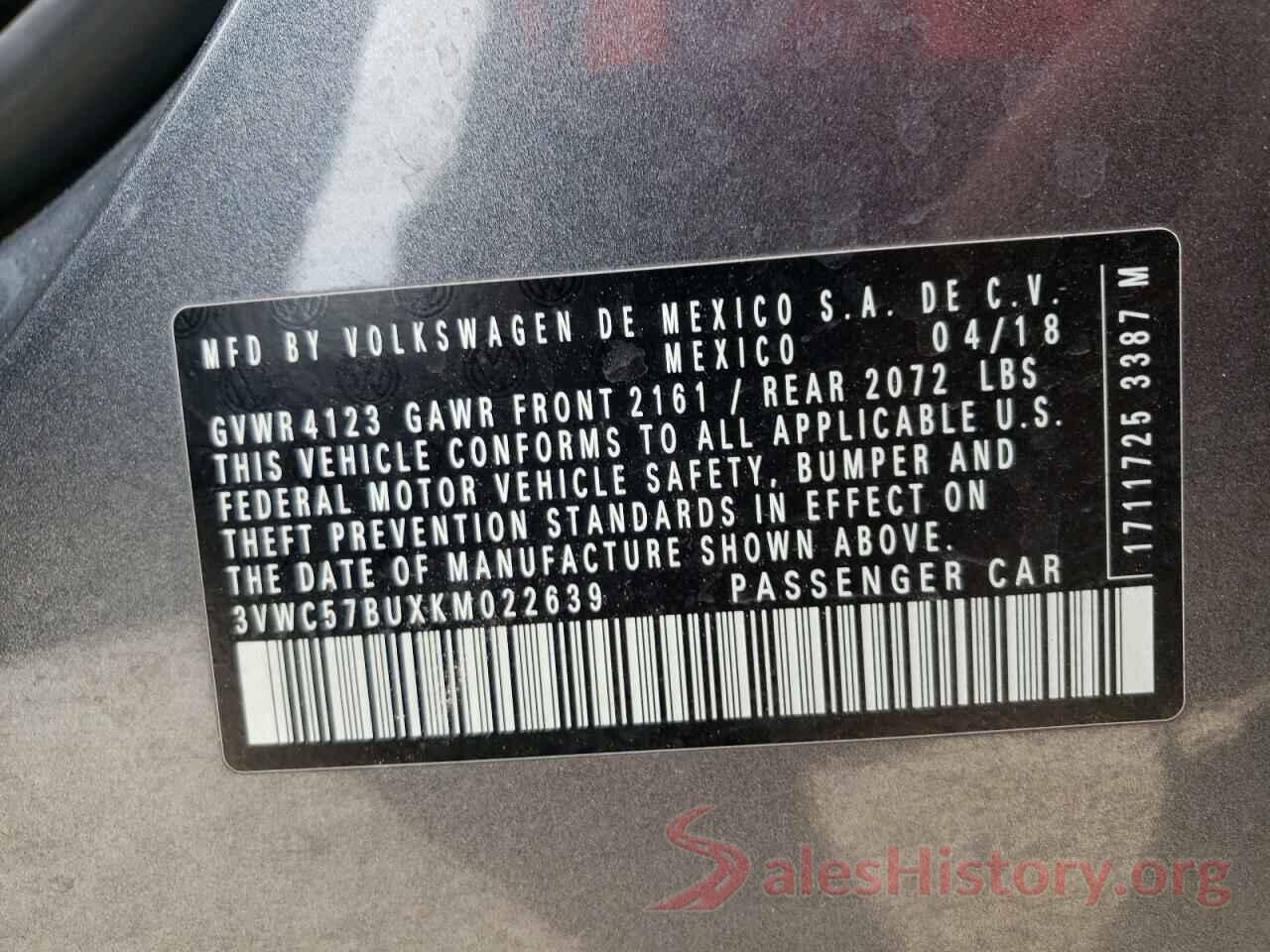 3VWC57BUXKM022639 2019 VOLKSWAGEN JETTA