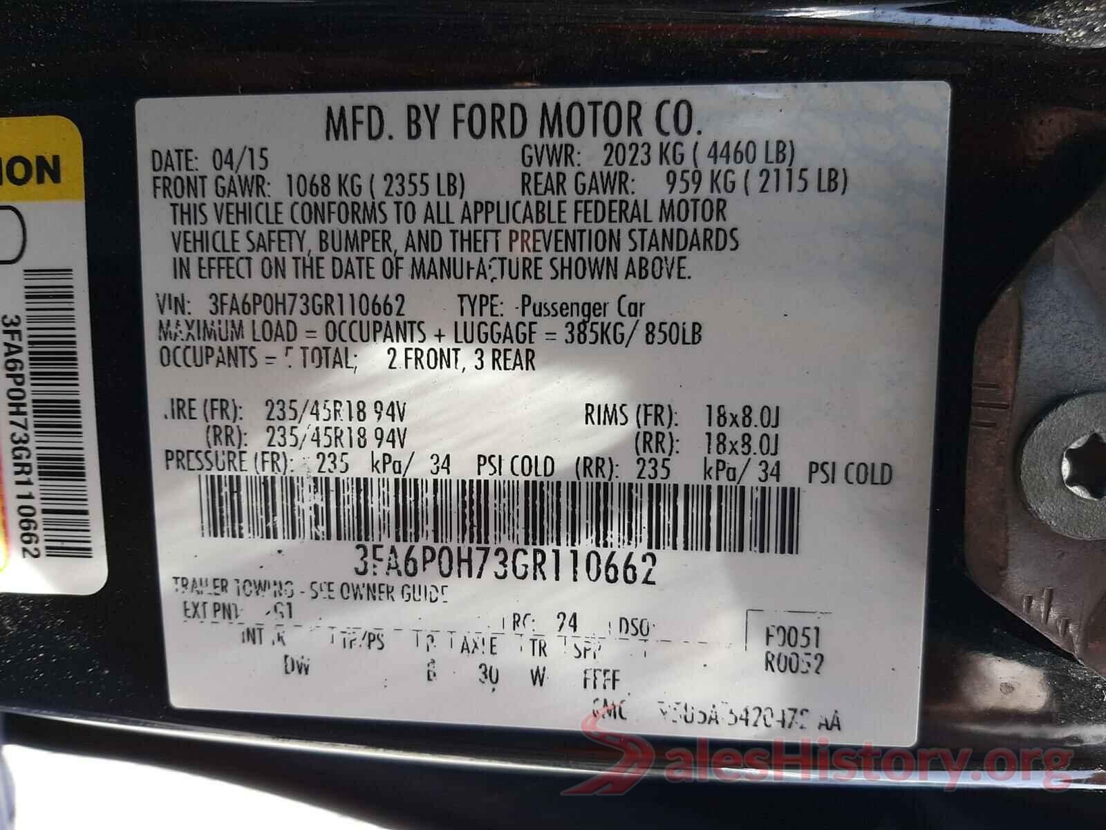 3FA6P0H73GR110662 2016 FORD FUSION