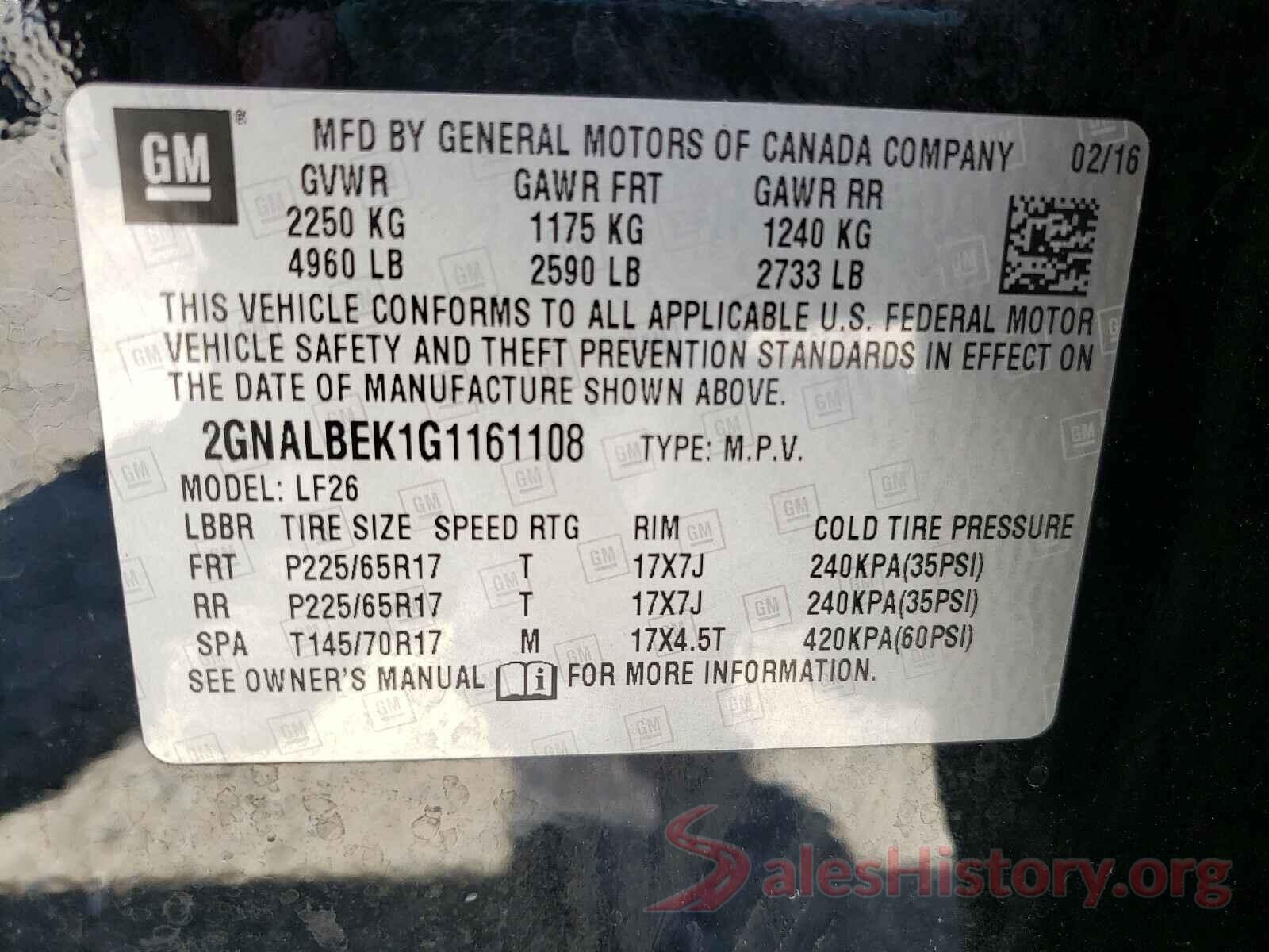 2GNALBEK1G1161108 2016 CHEVROLET EQUINOX