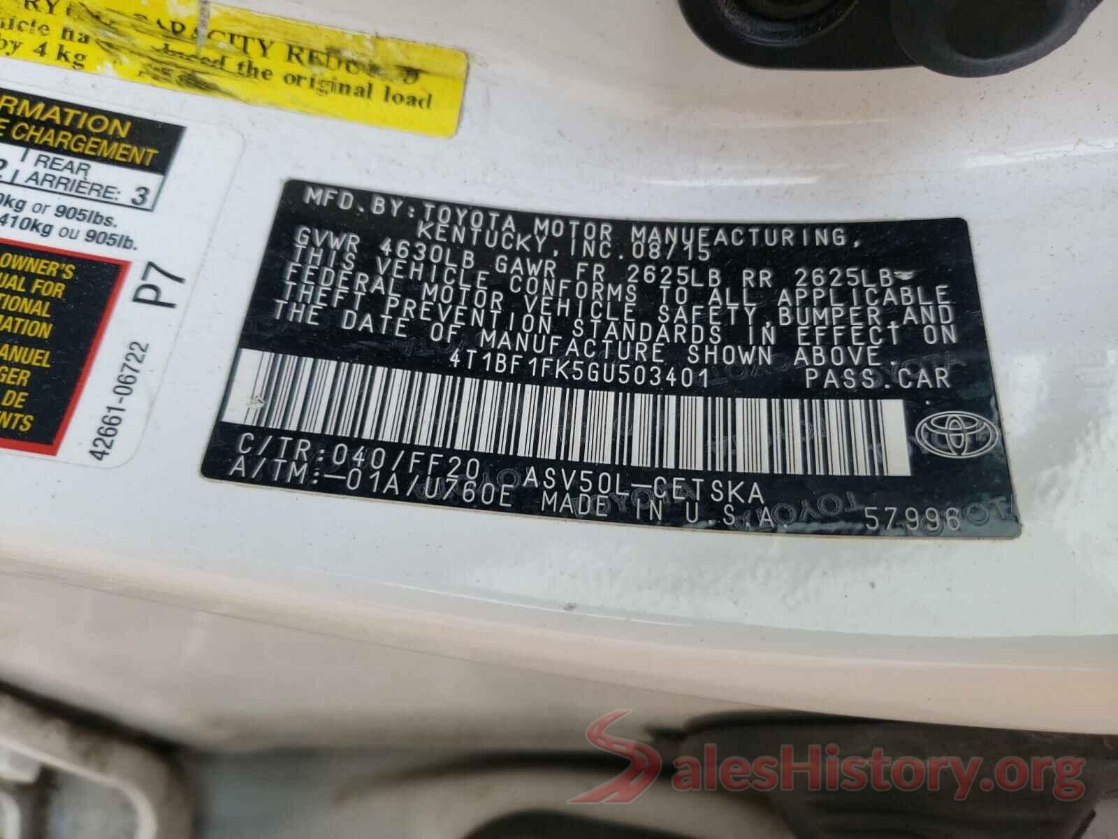 4T1BF1FK5GU503401 2016 TOYOTA CAMRY