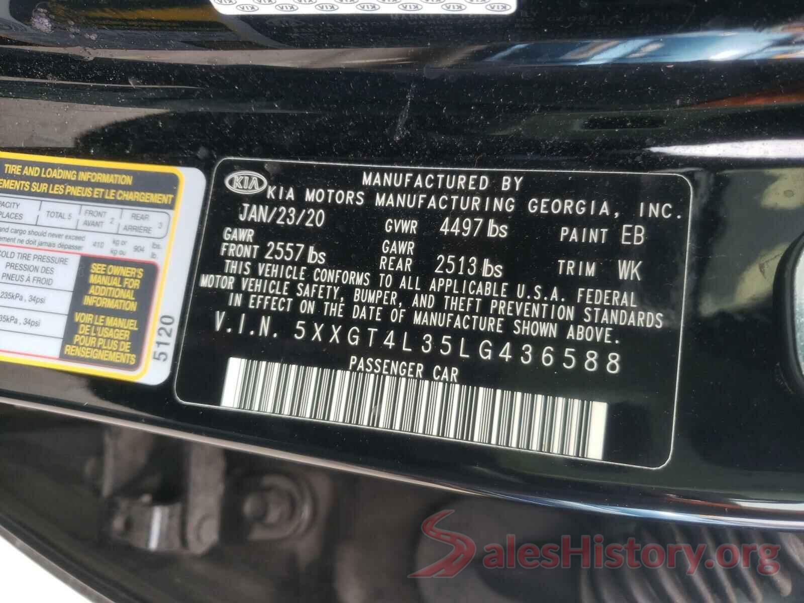 5XXGT4L35LG436588 2020 KIA OPTIMA