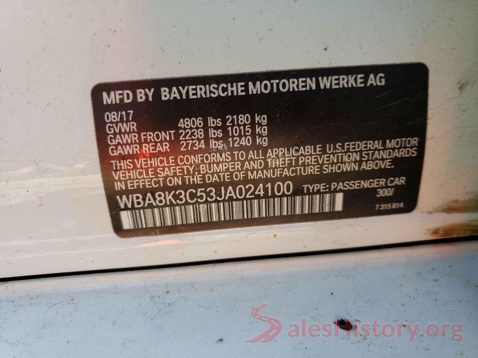 WBA8K3C53JA024100 2018 BMW 3 SERIES