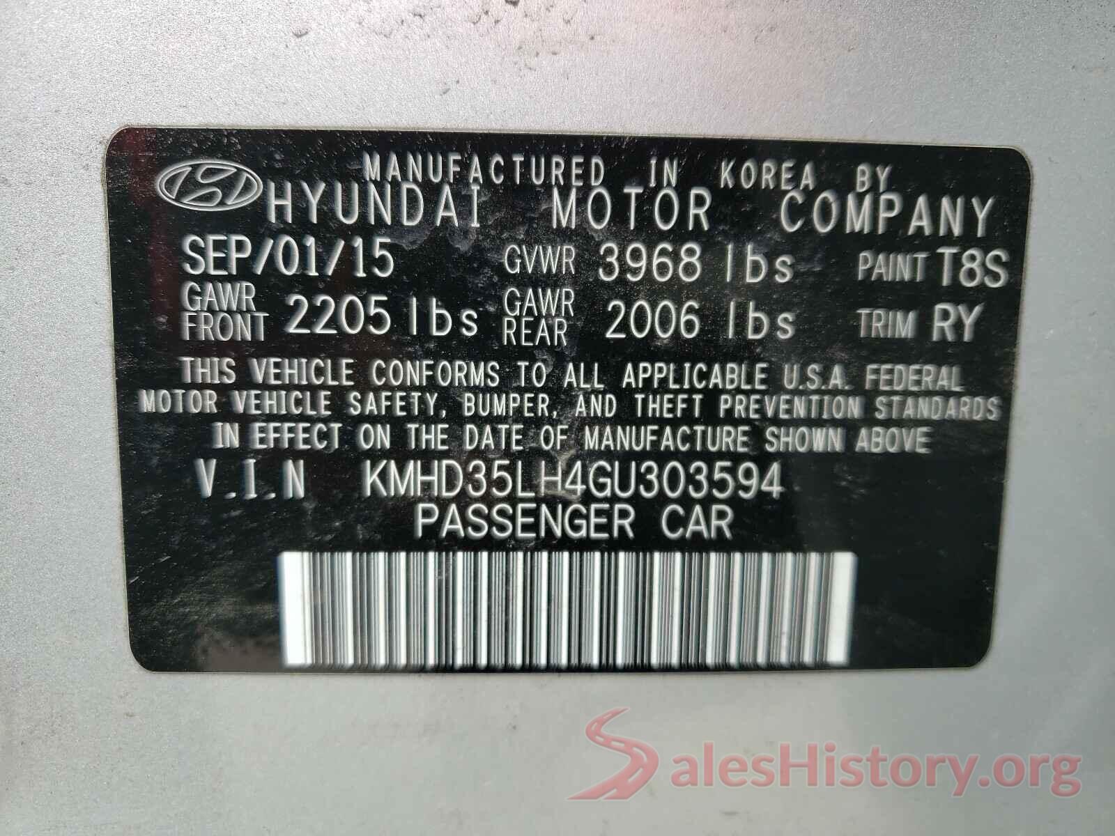 KMHD35LH4GU303594 2016 HYUNDAI ELANTRA