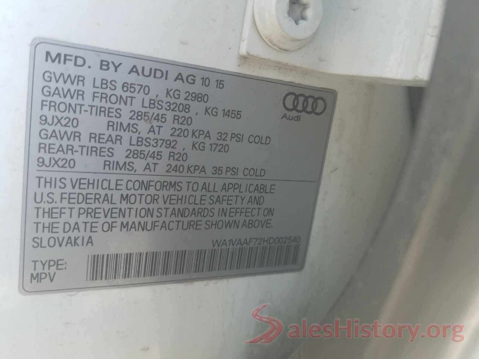 WA1VAAF72HD002540 2017 AUDI Q7