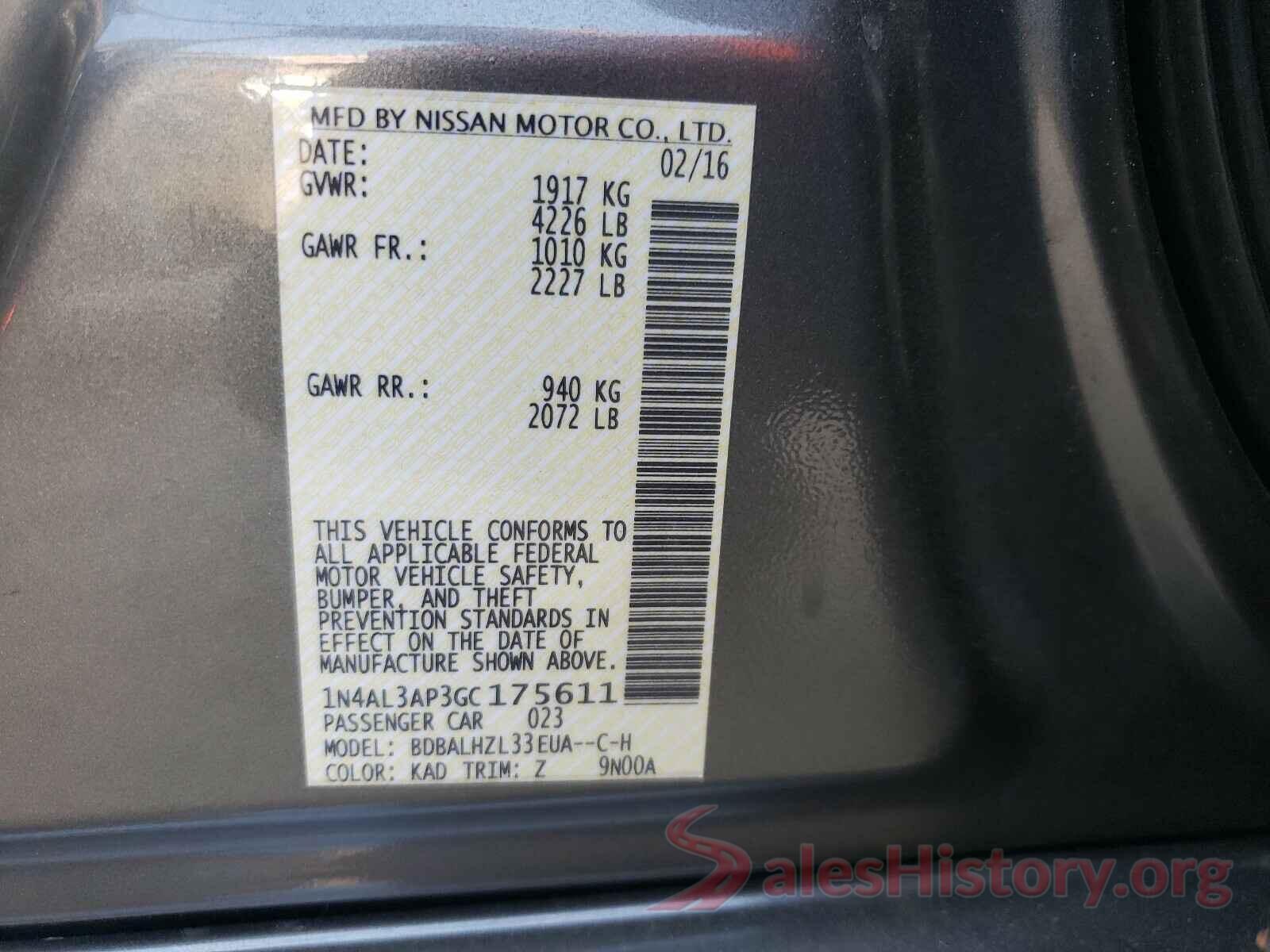 1N4AL3AP3GC175611 2016 NISSAN ALTIMA