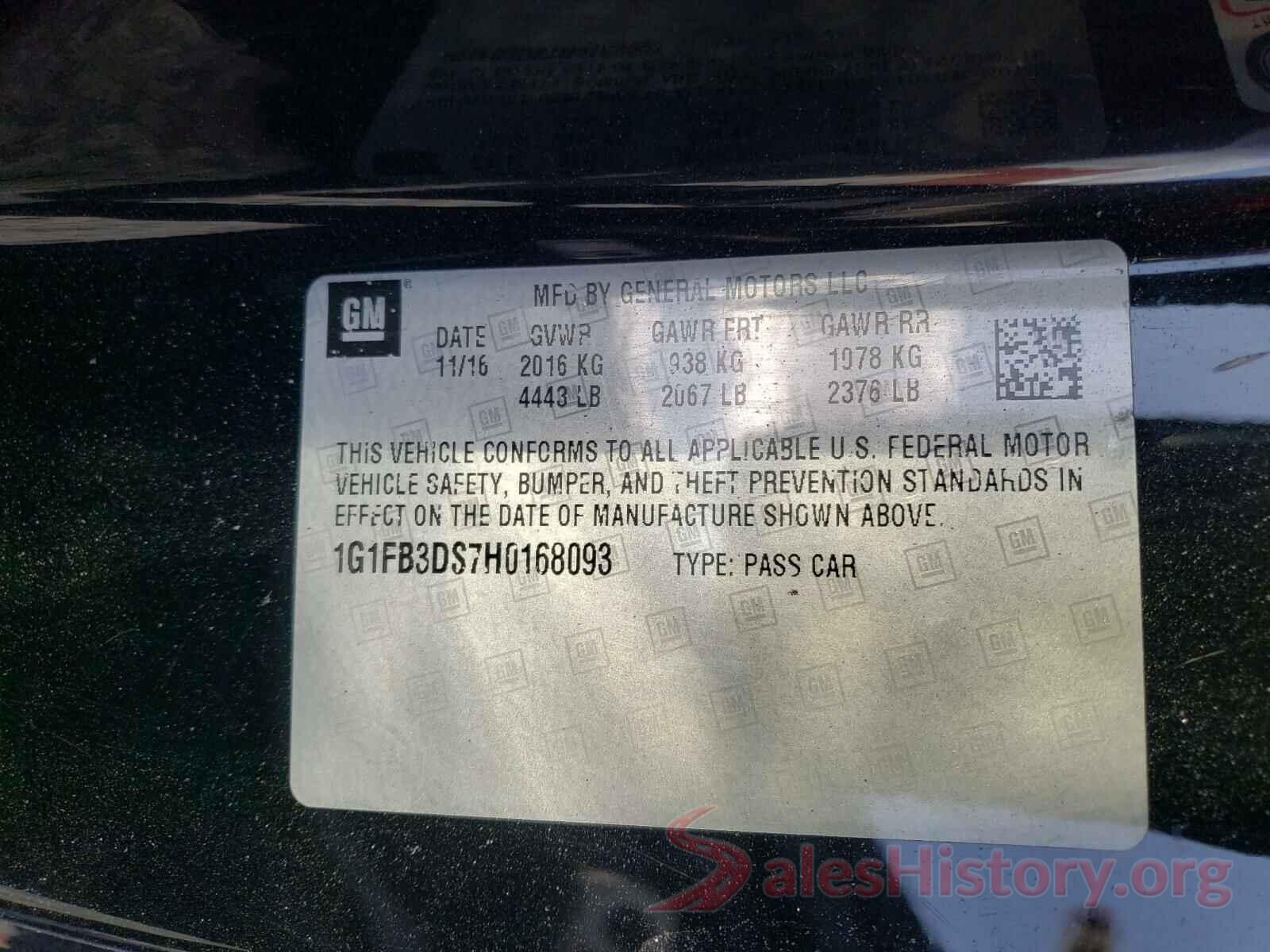 1G1FB3DS7H0168093 2017 CHEVROLET CAMARO