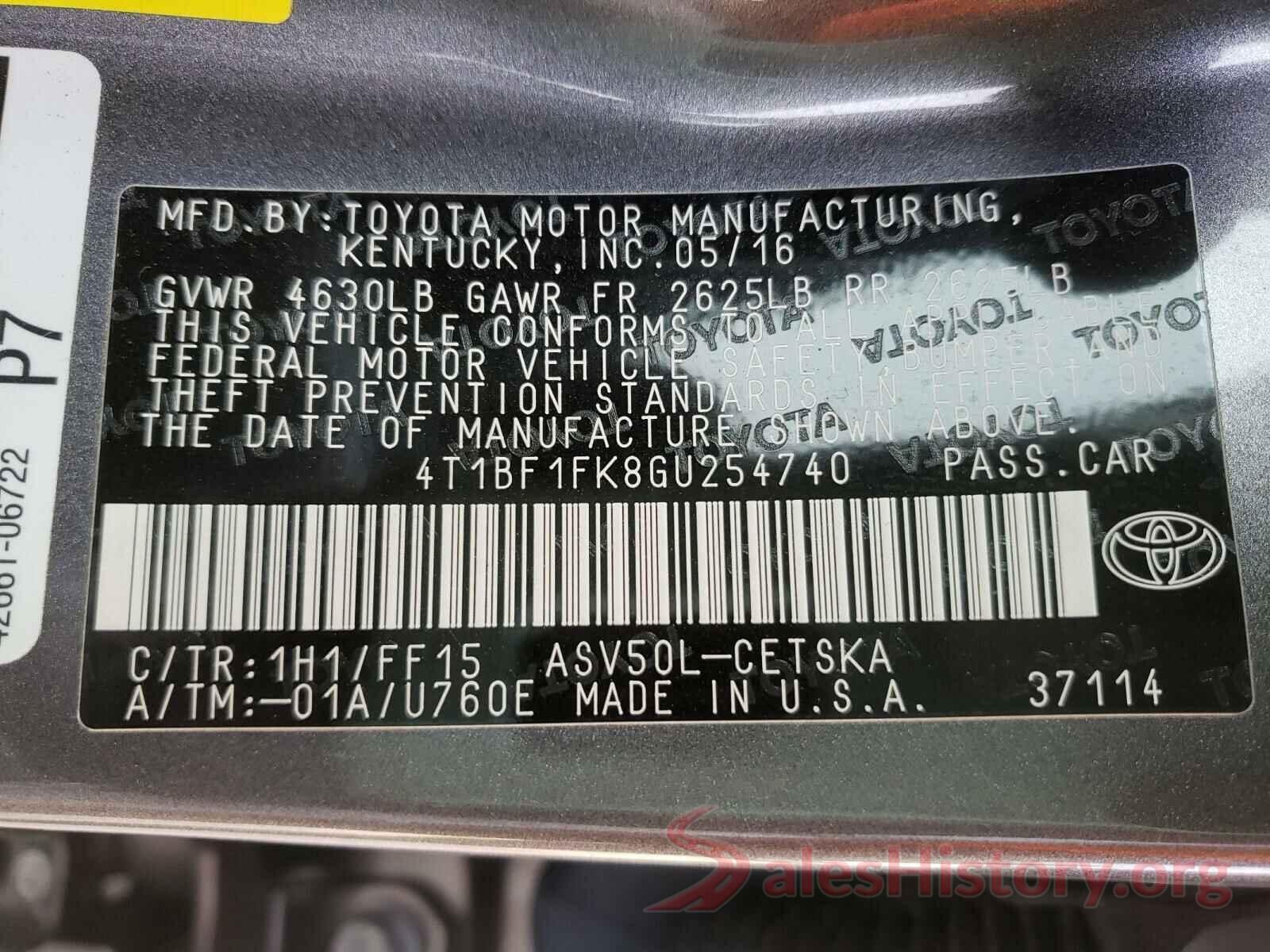 4T1BF1FK8GU254740 2016 TOYOTA CAMRY