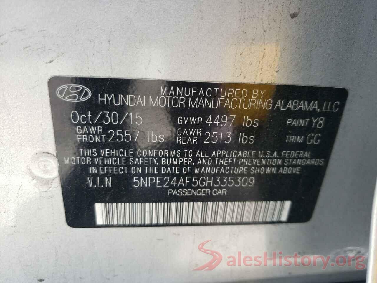 5NPE24AF5GH335309 2016 HYUNDAI SONATA