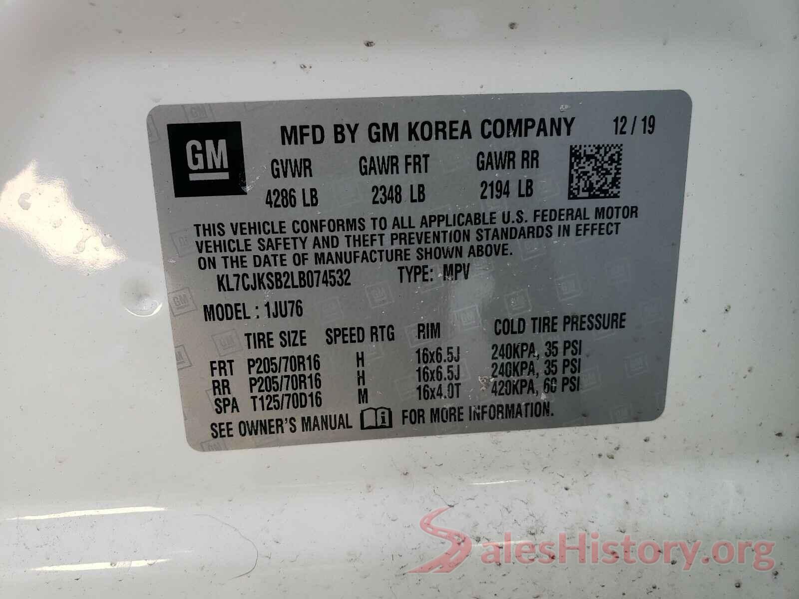 KL7CJKSB2LB074532 2020 CHEVROLET TRAX