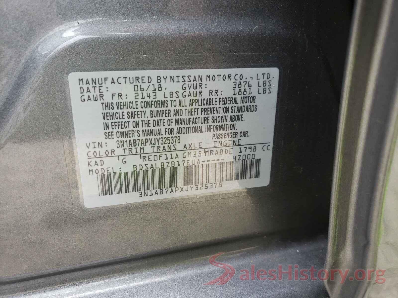 3N1AB7APXJY325378 2018 NISSAN SENTRA