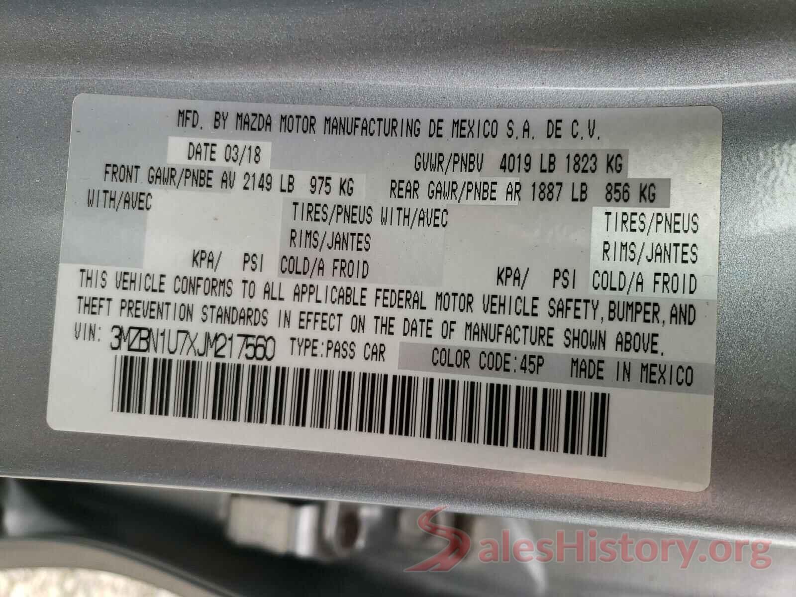 3MZBN1U7XJM217560 2018 MAZDA 3