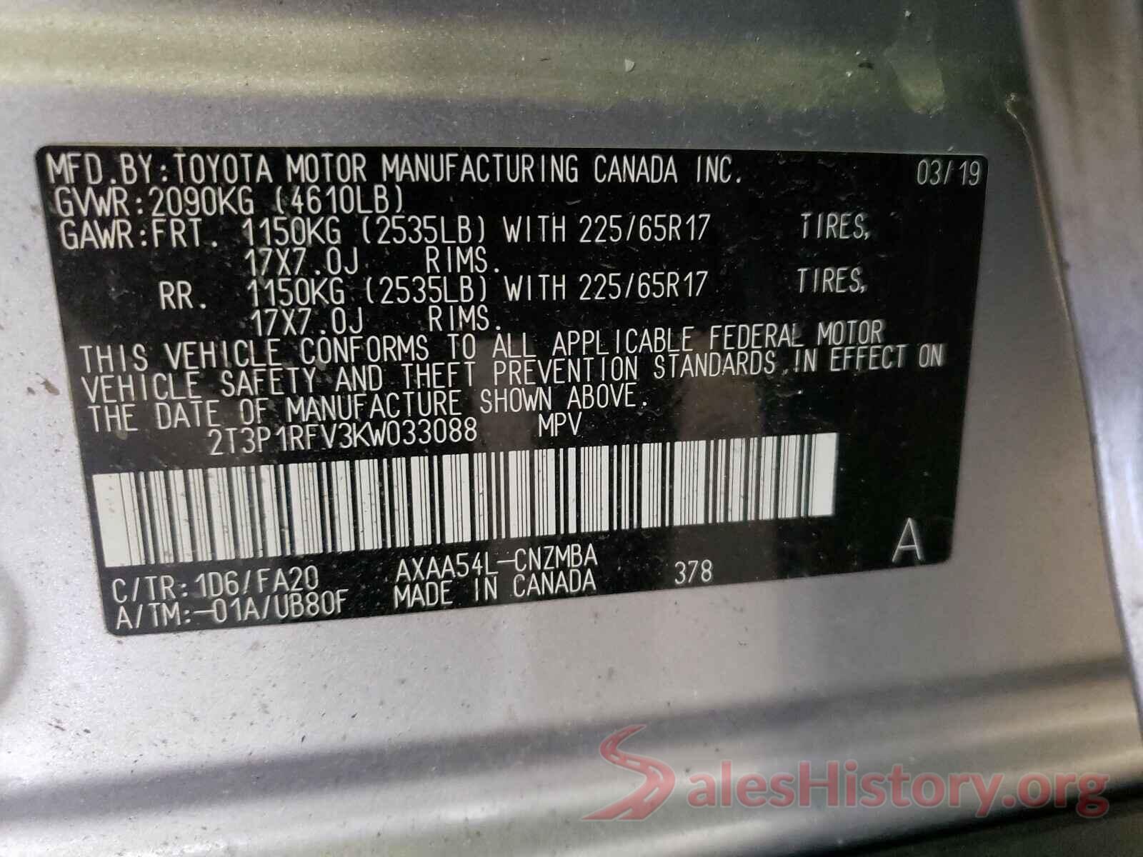 2T3P1RFV3KW033088 2019 TOYOTA RAV4