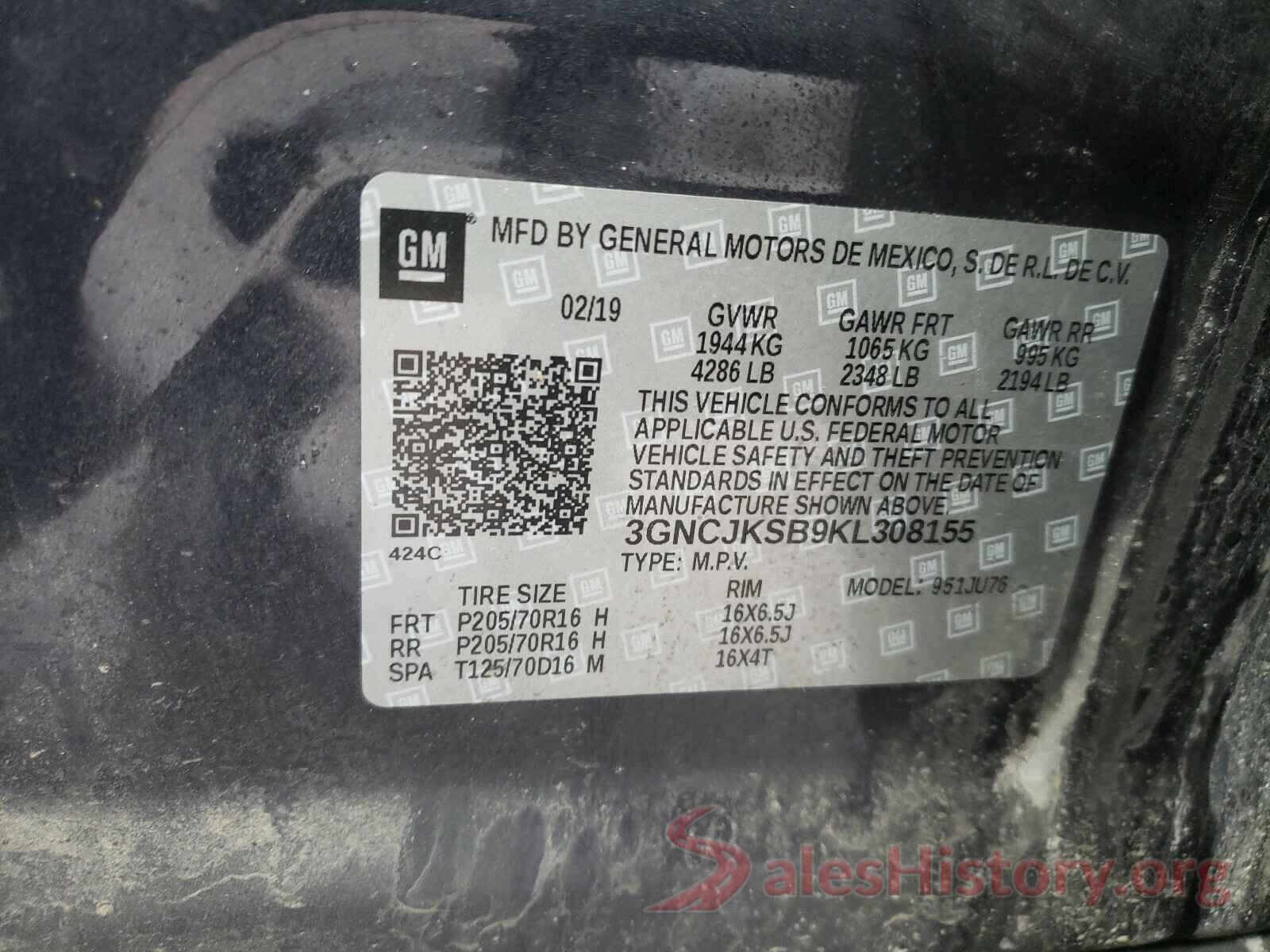 3GNCJKSB9KL308155 2019 CHEVROLET TRAX