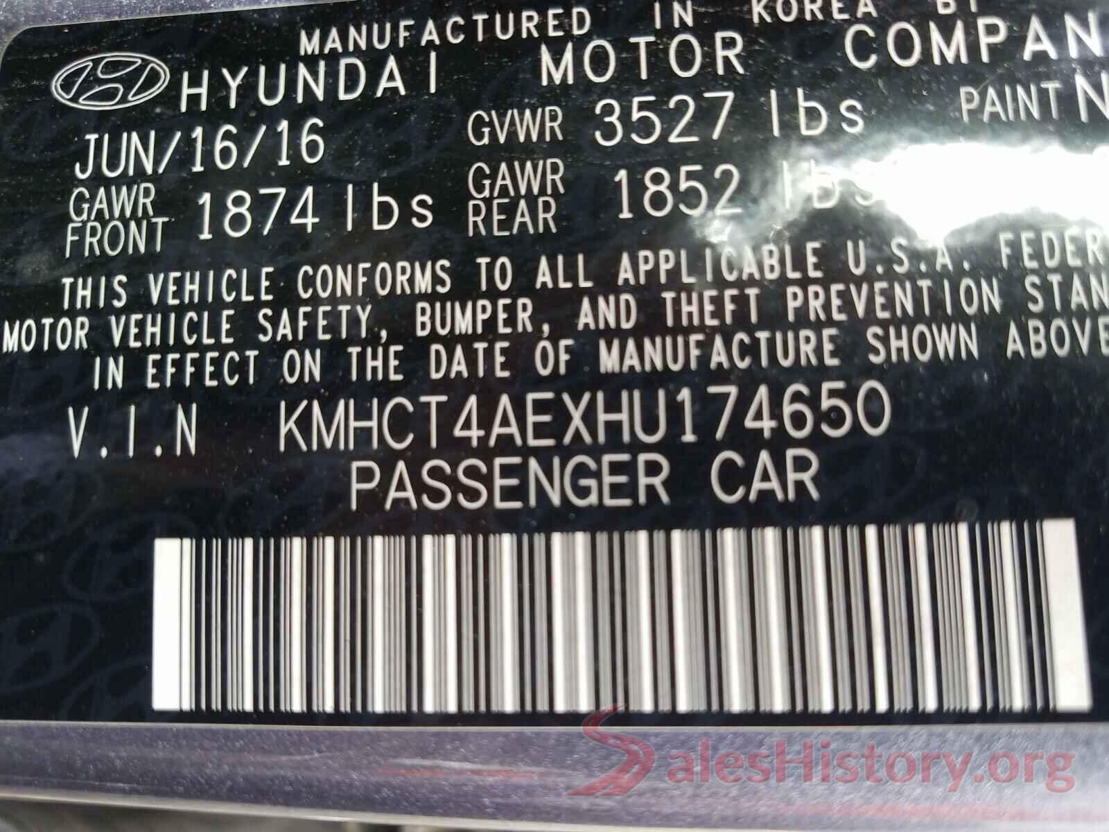 KMHCT4AEXHU174650 2017 HYUNDAI ACCENT