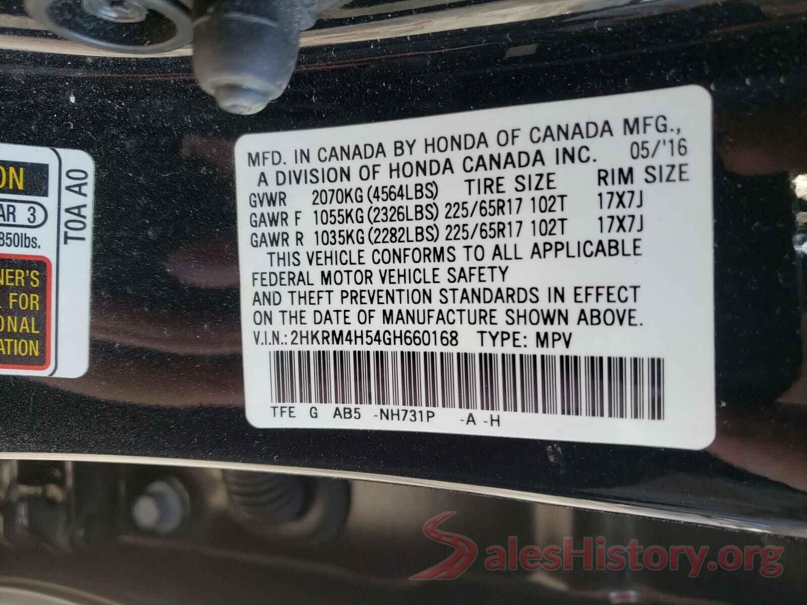 2HKRM4H54GH660168 2016 HONDA CRV