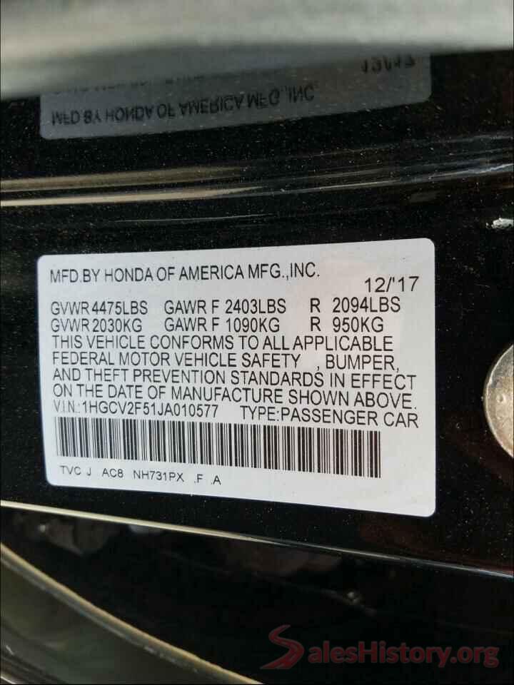 1HGCV2F51JA010577 2018 HONDA ACCORD