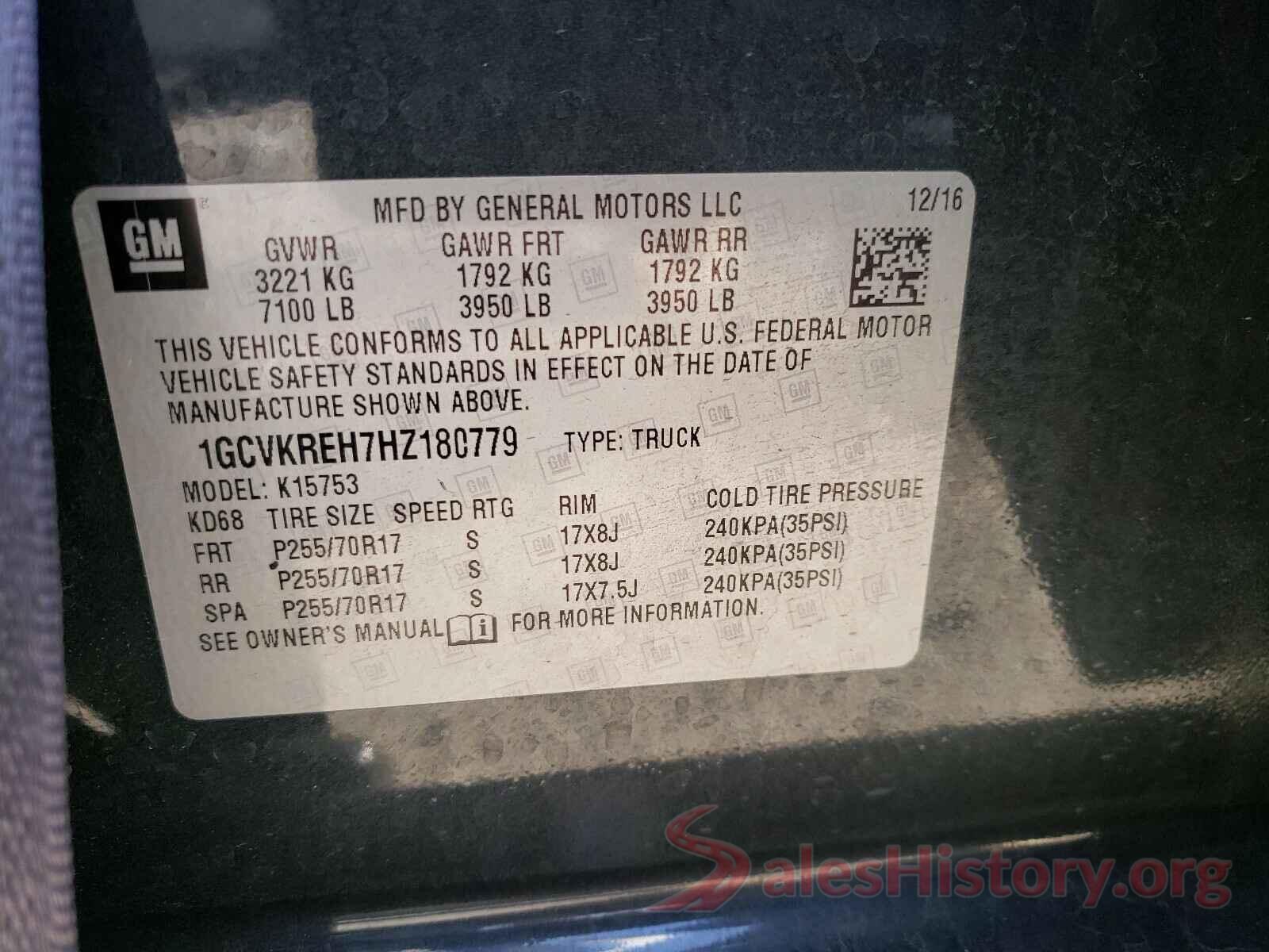 1GCVKREH7HZ180779 2017 CHEVROLET SILVERADO