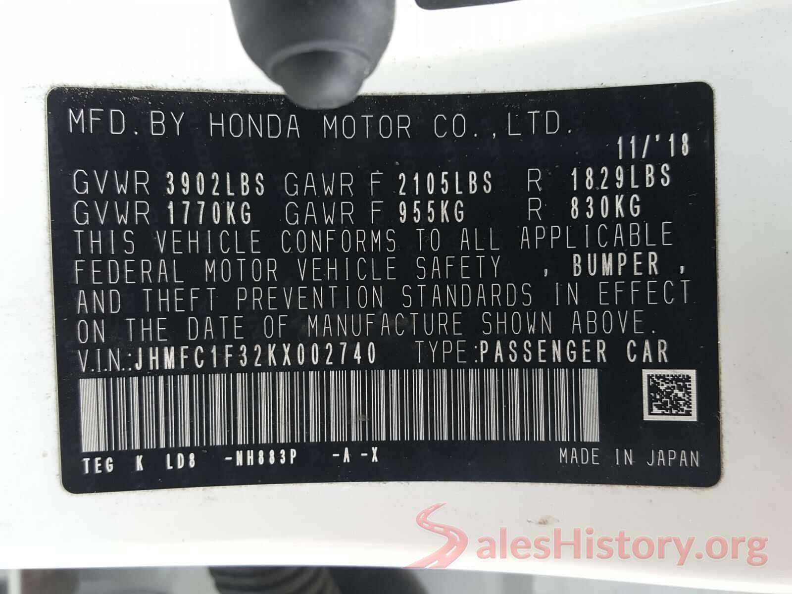 JHMFC1F32KX002740 2019 HONDA CIVIC