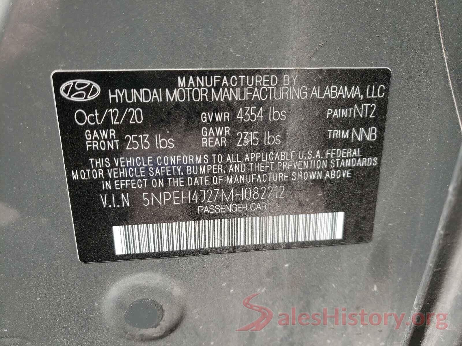 5NPEH4J27MH082212 2021 HYUNDAI SONATA