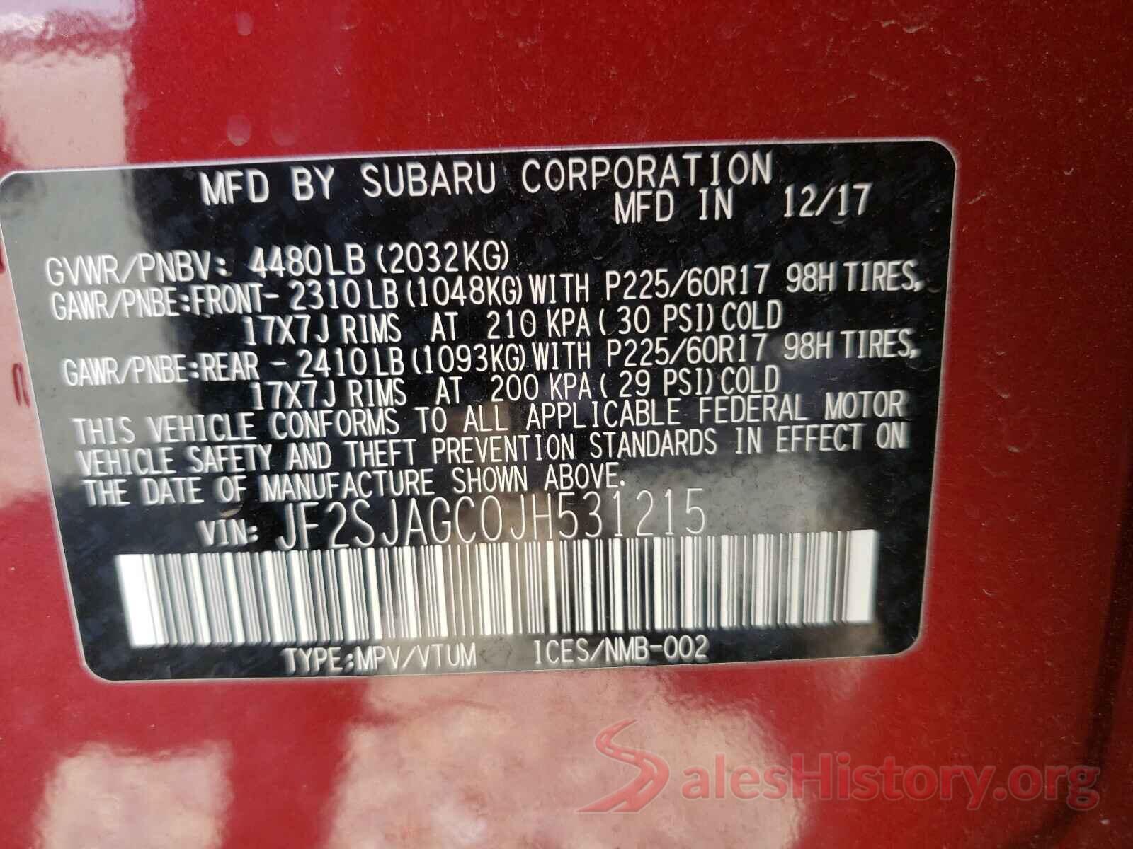 JF2SJAGC0JH531215 2018 SUBARU FORESTER