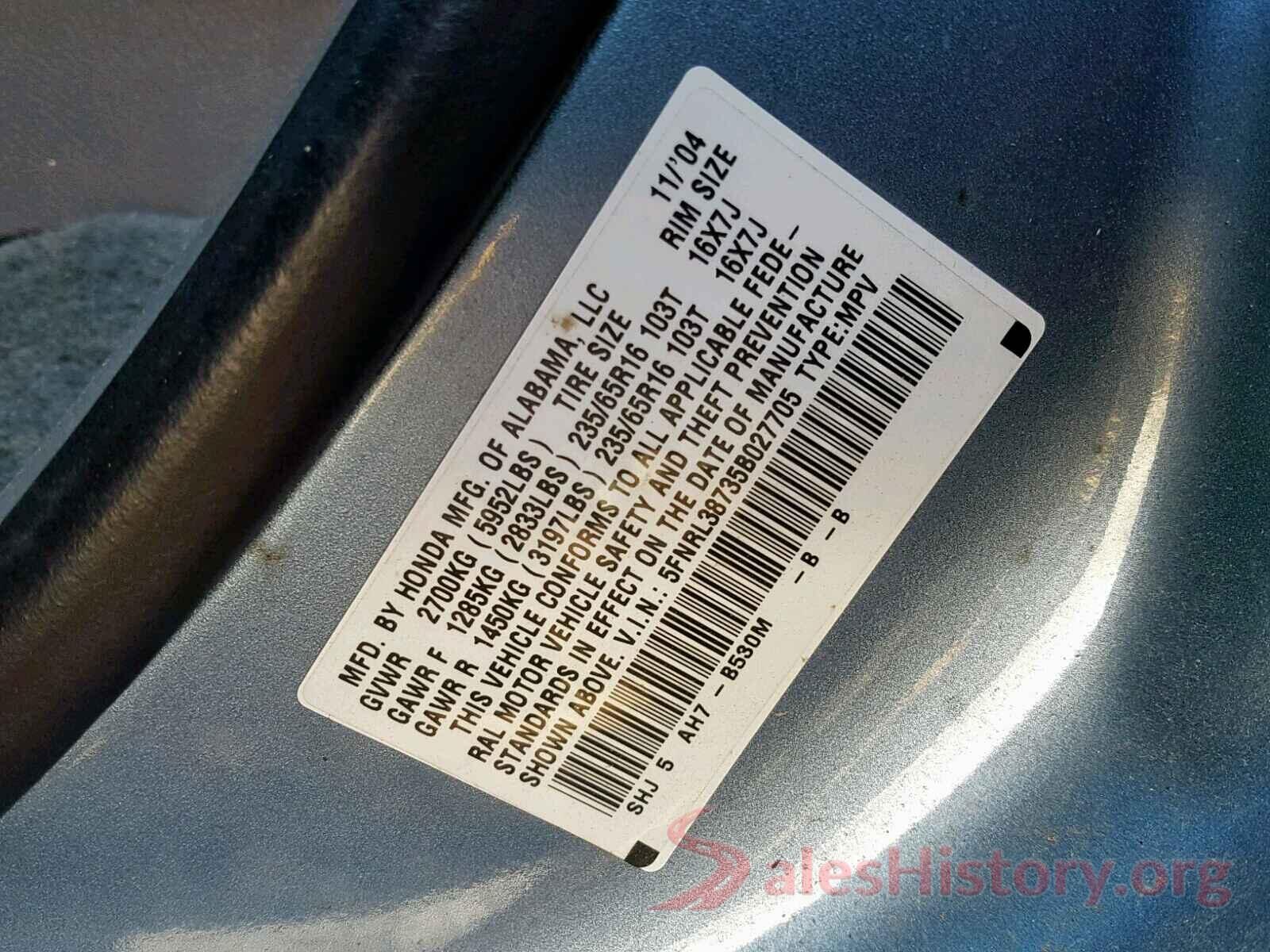 5FNRL38735B027705 2005 HONDA ODYSSEY EX