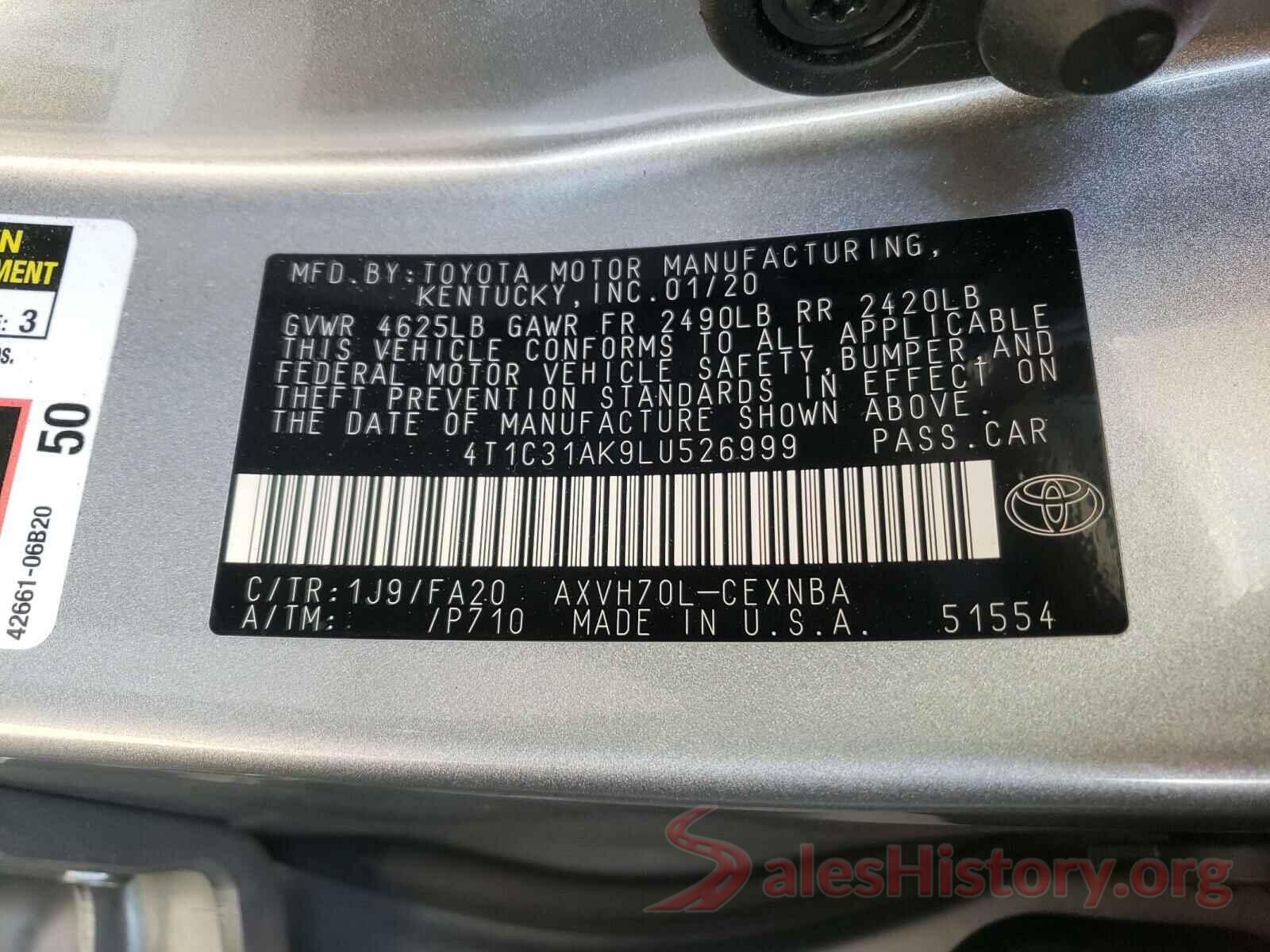 4T1C31AK9LU526999 2020 TOYOTA CAMRY