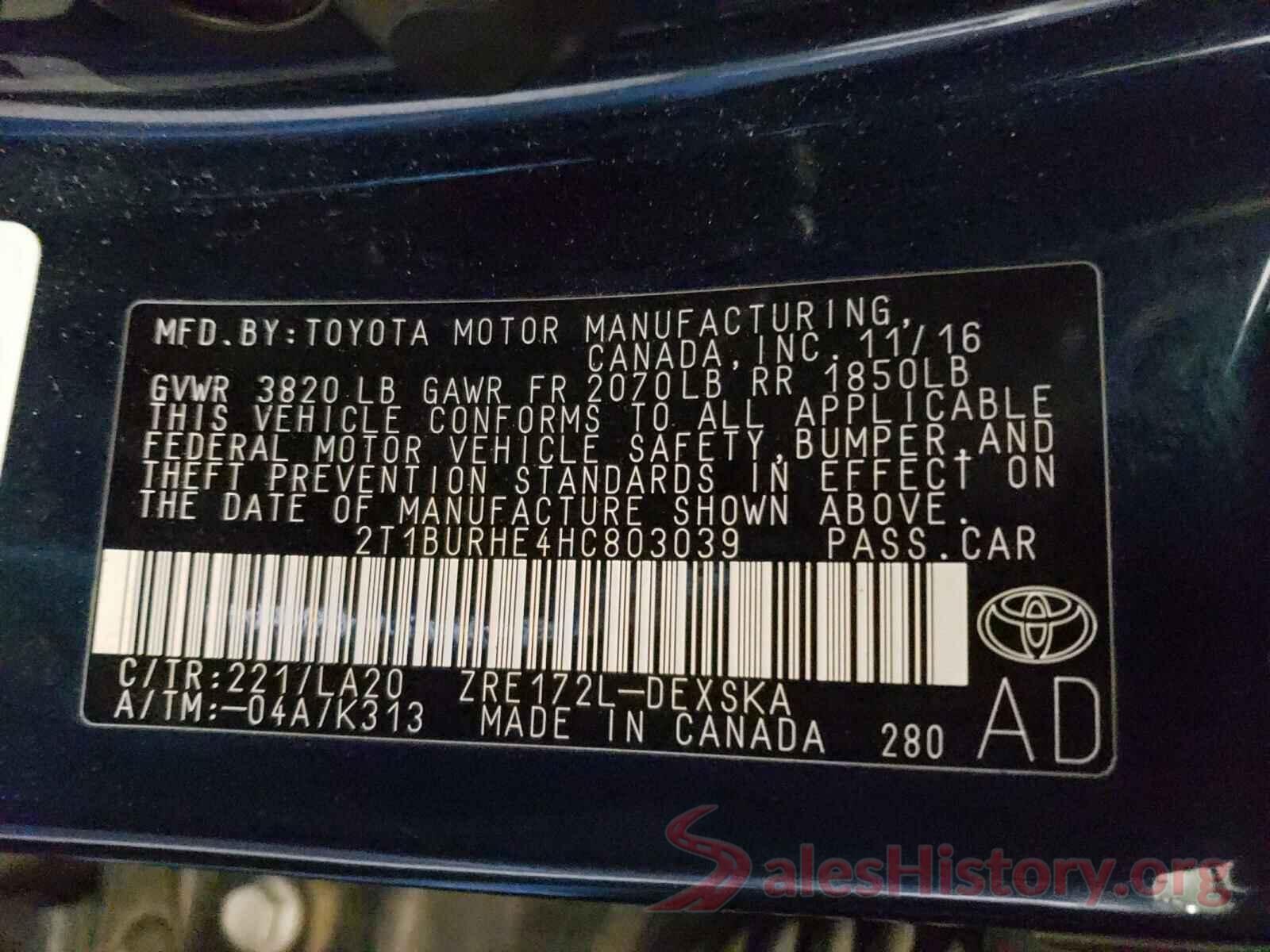 2T1BURHE4HC803039 2017 TOYOTA COROLLA