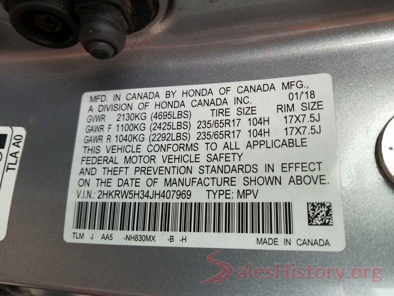 2HKRW5H34JH407969 2018 HONDA CRV