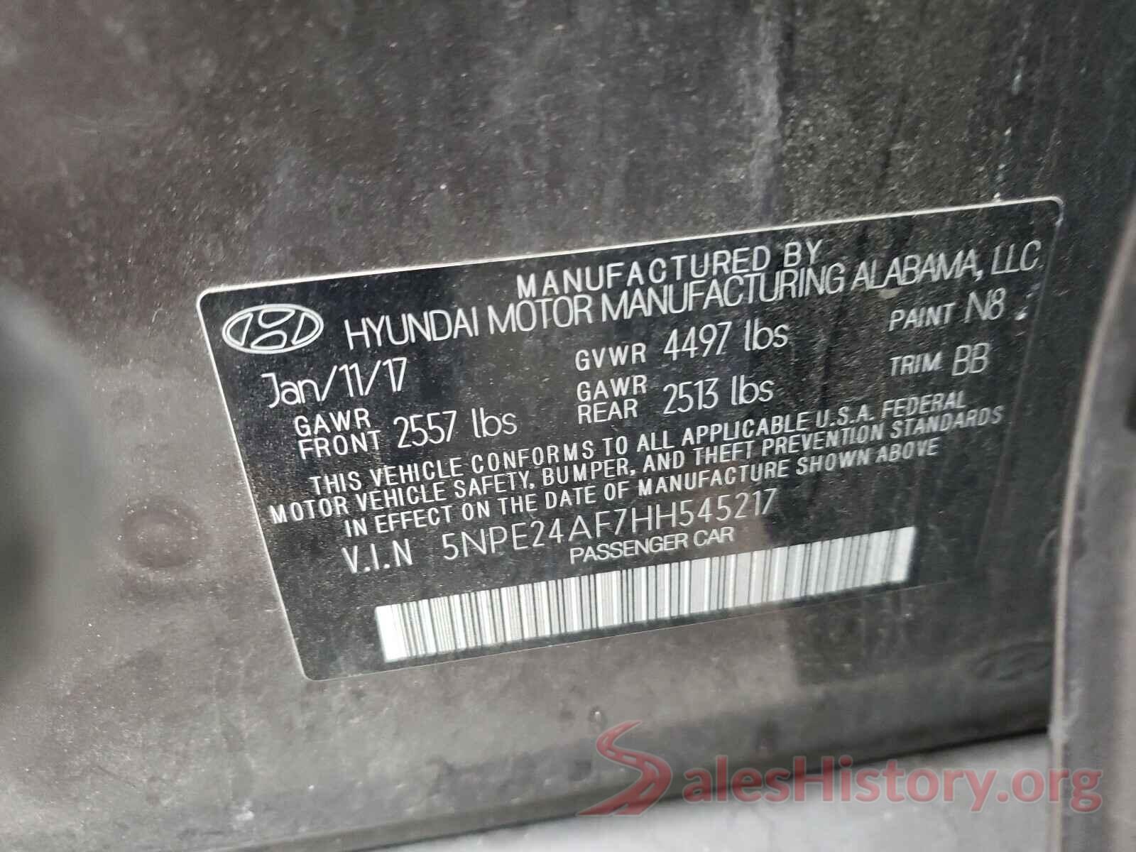 5NPE24AF7HH545217 2017 HYUNDAI SONATA