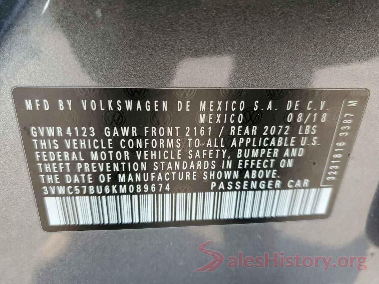 3VWC57BU6KM089674 2019 VOLKSWAGEN JETTA