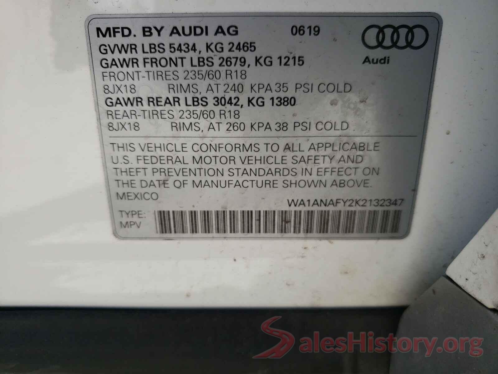 WA1ANAFY2K2132347 2019 AUDI Q5