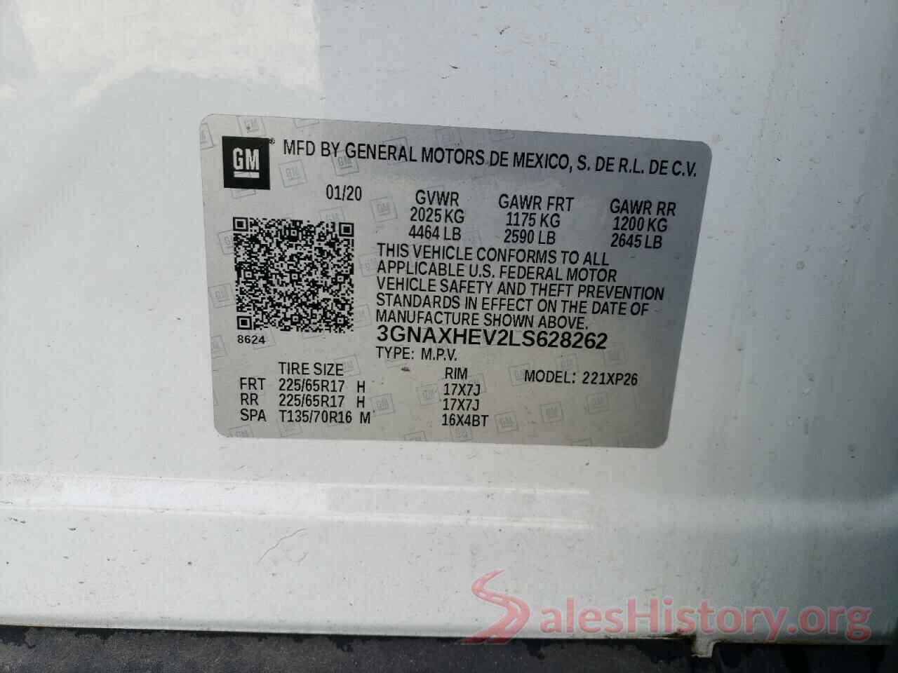 3GNAXHEV2LS628262 2020 CHEVROLET EQUINOX