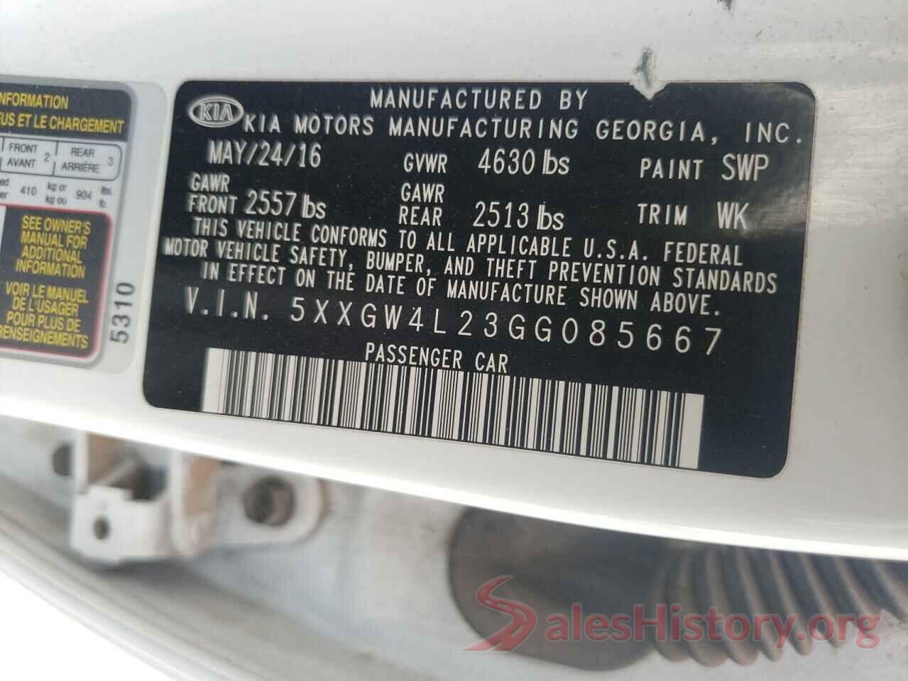 5XXGW4L23GG085667 2016 KIA OPTIMA