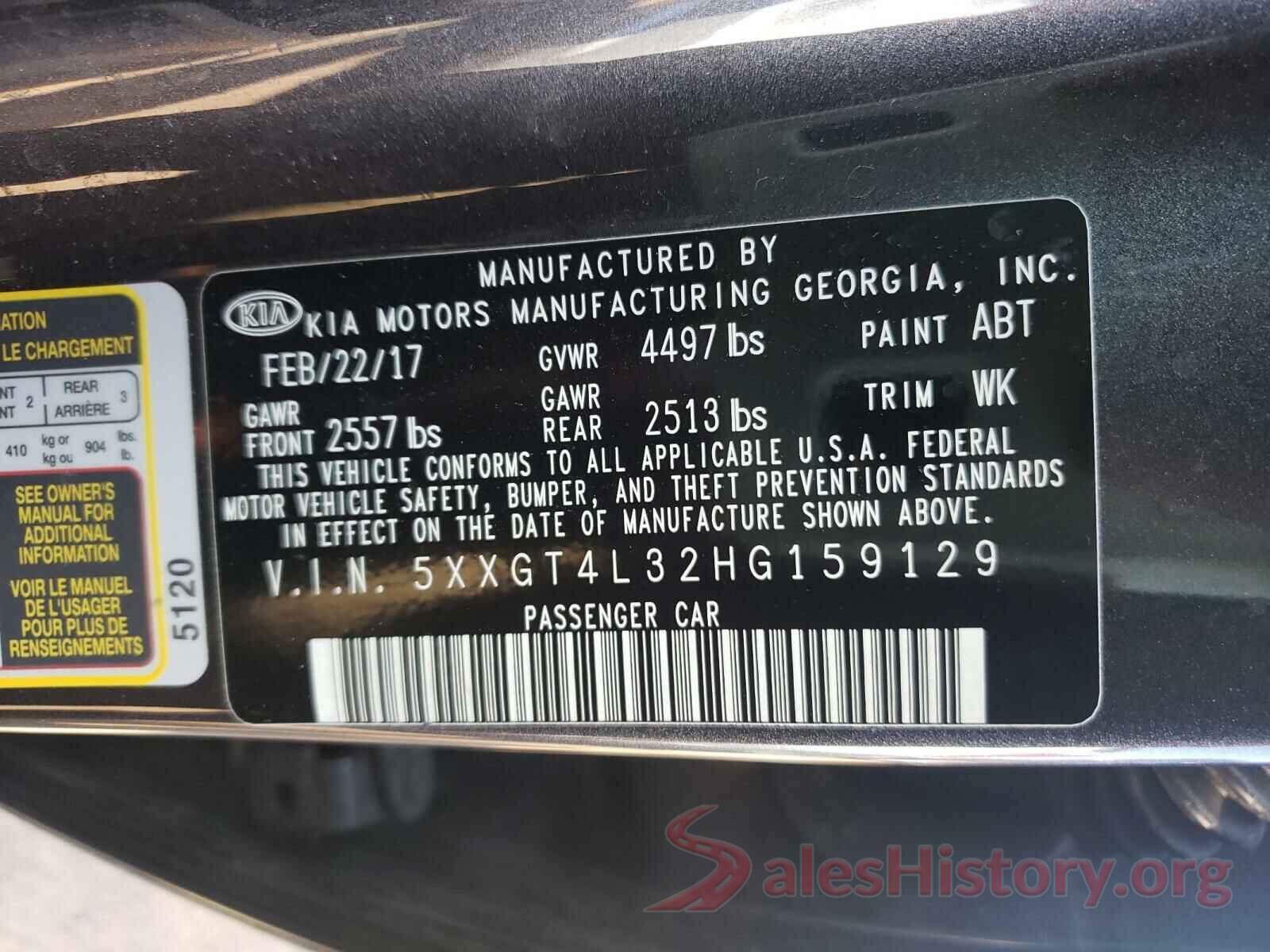 5XXGT4L32HG159129 2017 KIA OPTIMA