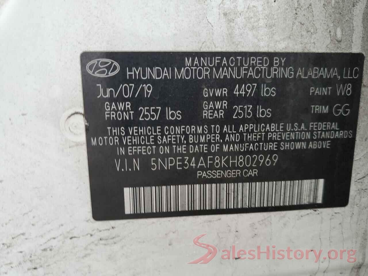 5NPE34AF8KH802969 2019 HYUNDAI SONATA