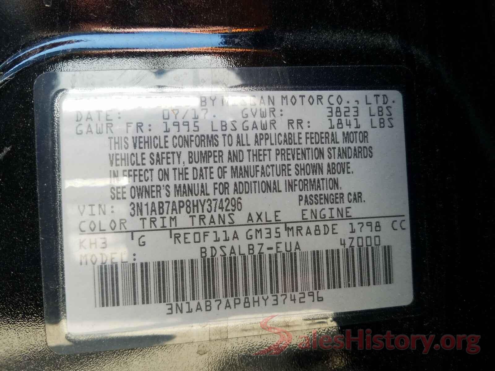 3N1AB7AP8HY374296 2017 NISSAN SENTRA