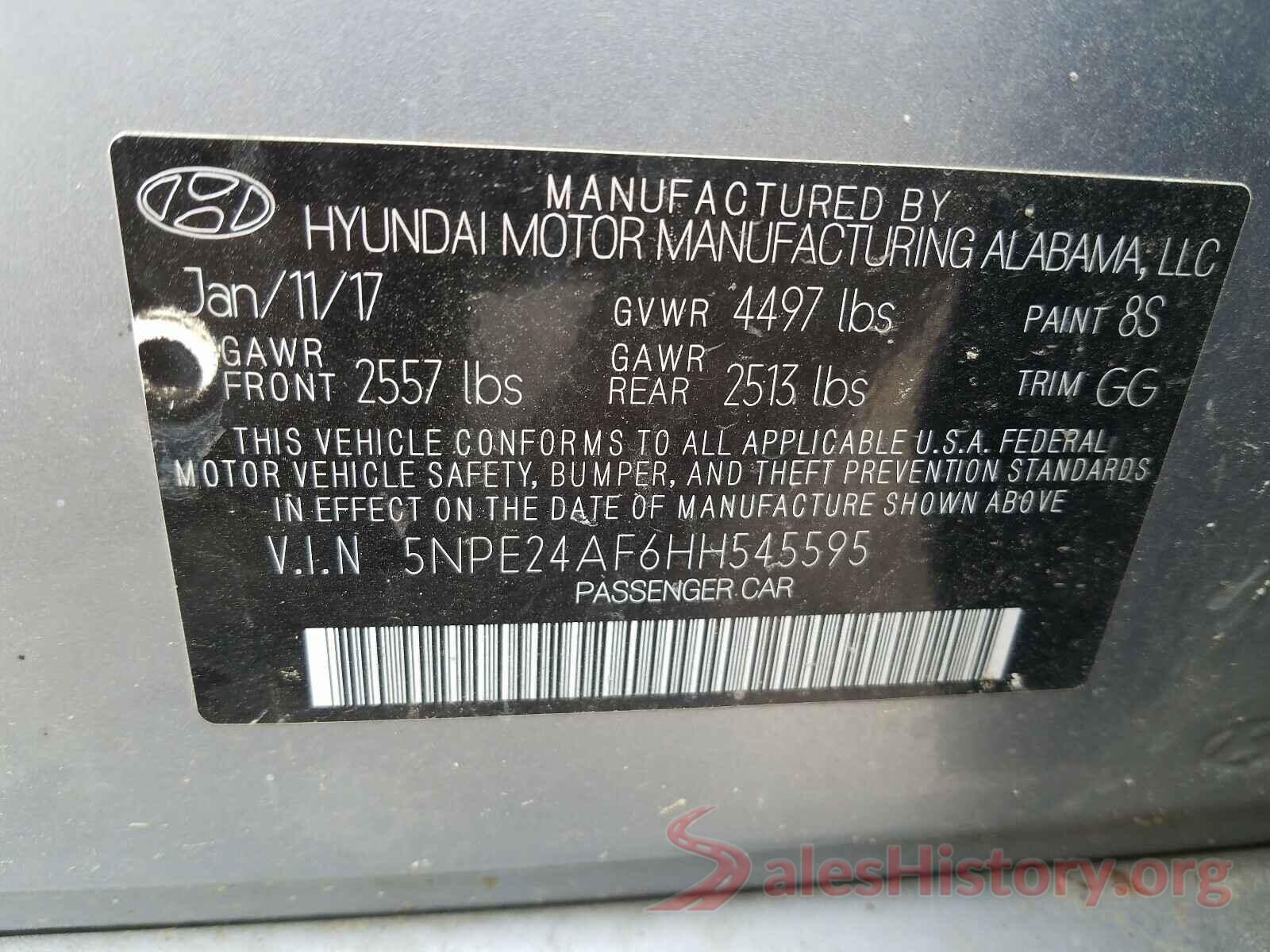 5NPE24AF6HH545595 2017 HYUNDAI SONATA