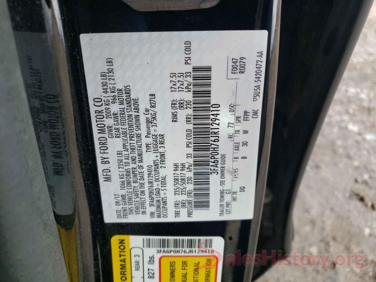 3FA6P0H76JR129410 2018 FORD FUSION