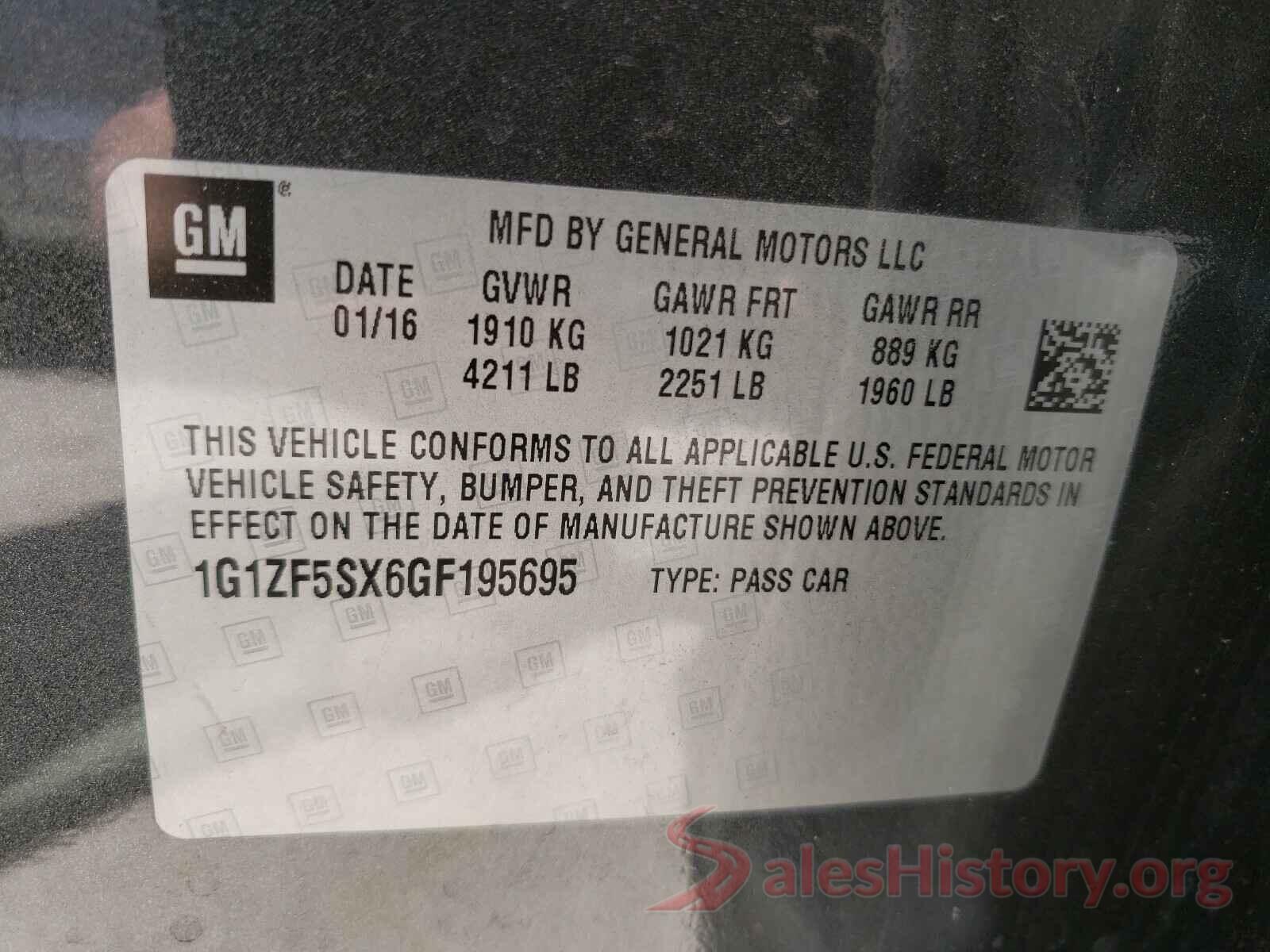 1G1ZF5SX6GF195695 2016 CHEVROLET MALIBU