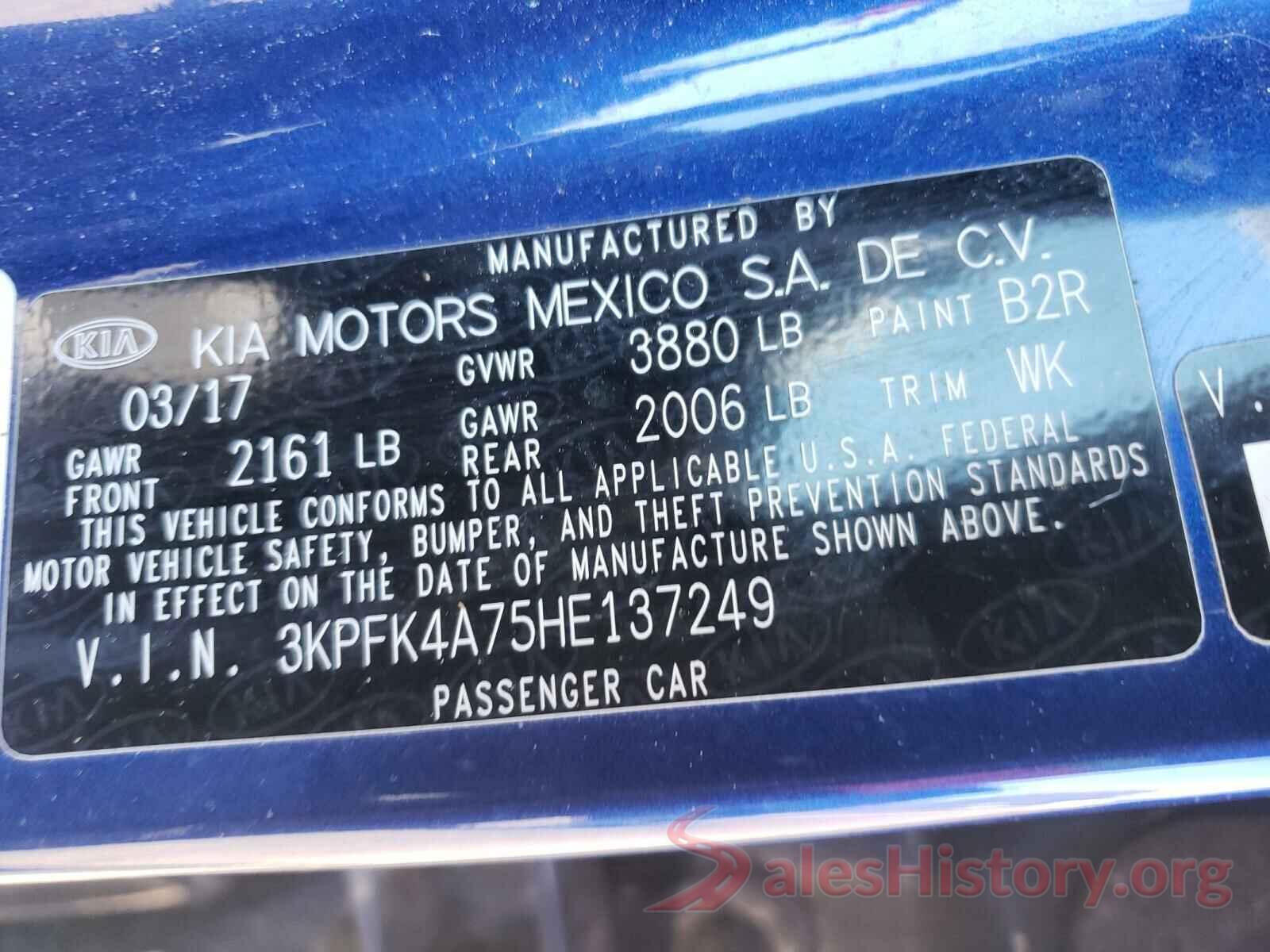 3KPFK4A75HE137249 2017 KIA FORTE