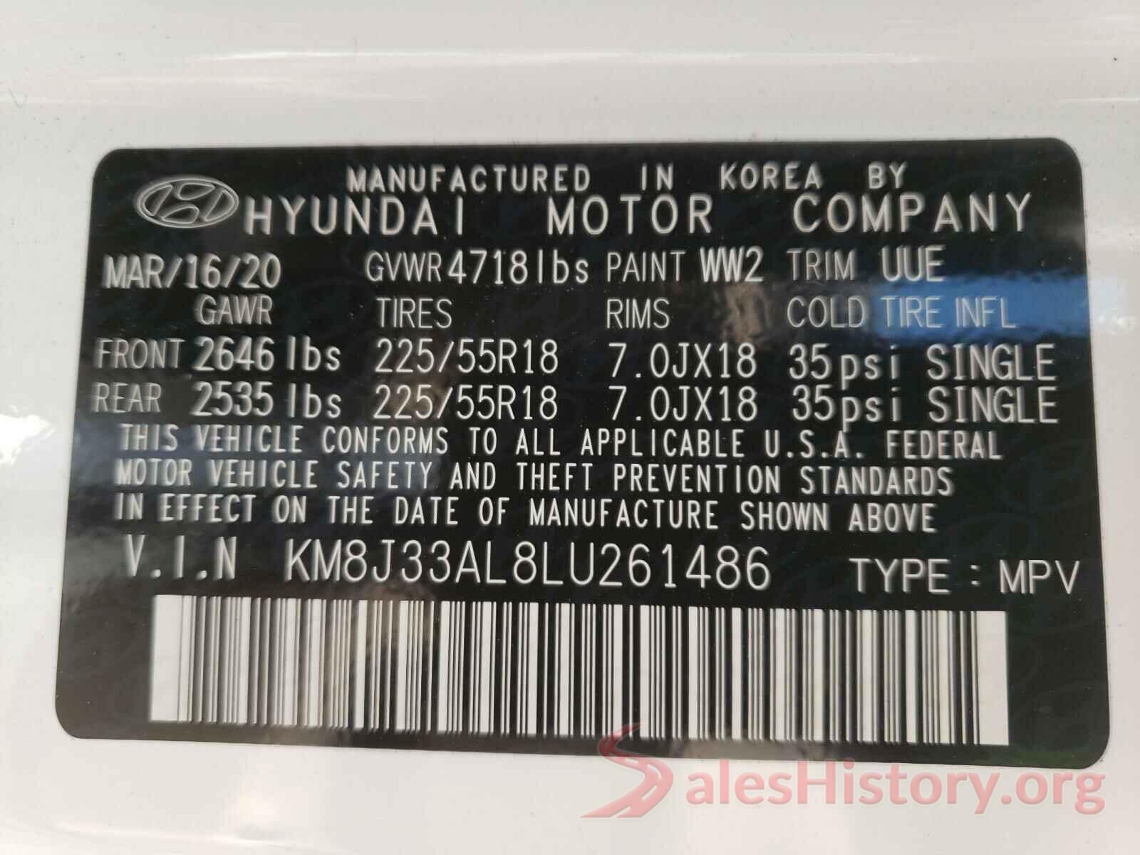 KM8J33AL8LU261486 2020 HYUNDAI TUCSON