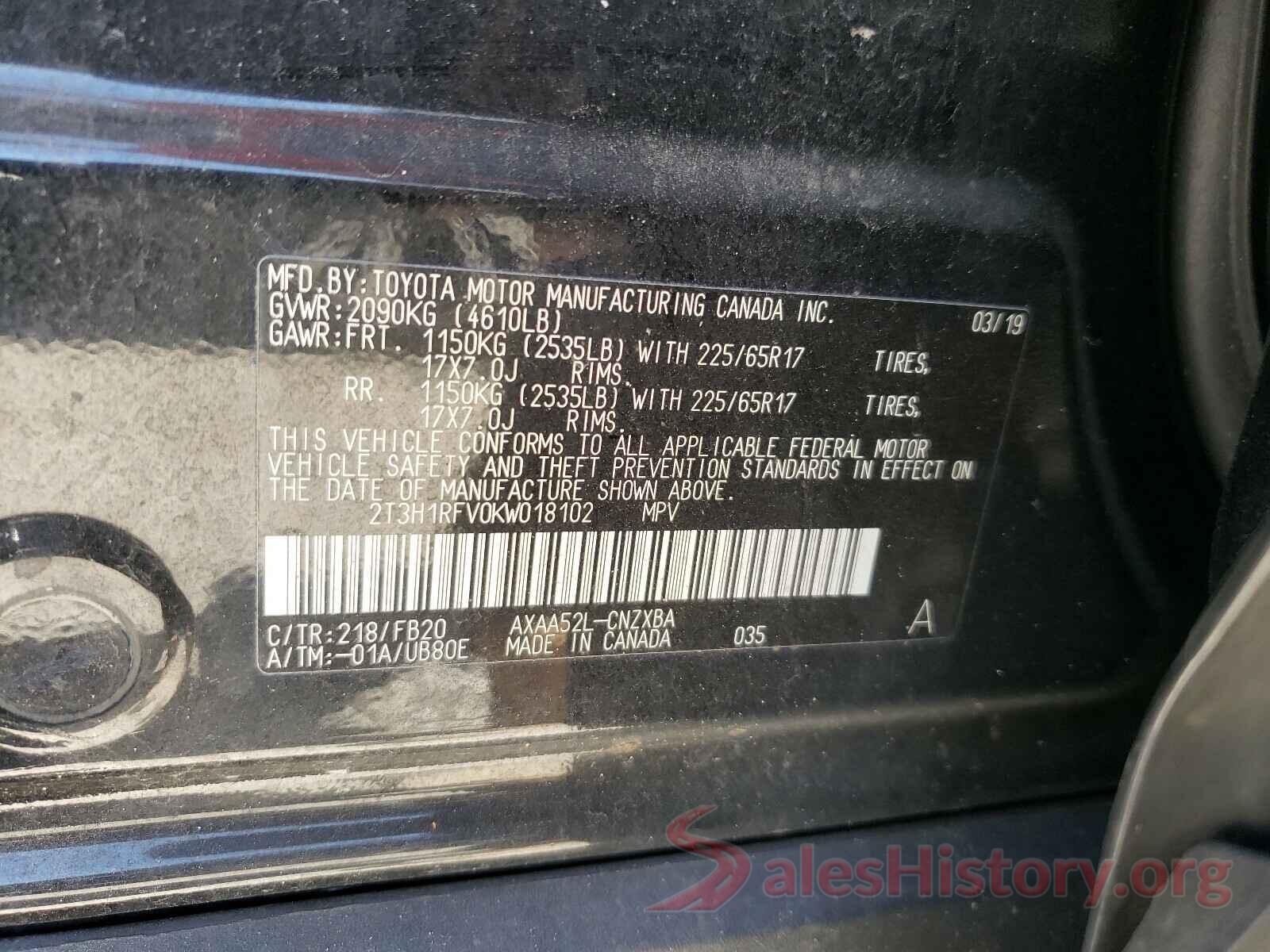 2T3H1RFV0KW018102 2019 TOYOTA RAV4